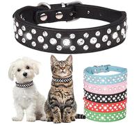Rhinestone Dog Collar, Adjustable Durable PU Leather Crystal Pets Collar Diamond Bling Cat Collar For Small Medium Large Dogs Black XS