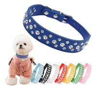 Rhinestone Dog Collar, Adjustable Durable PU Leather Crystal Pets Collar Diamond Bling Cat Collar For Small Medium Large Dogs Blue L