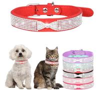 Rhinestone Dog Collar Bling Diamond Bowtie Cat Collars Adjustable For Small Medium Large Pets, Kitten & Puppy Dark Red XS