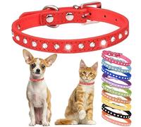 Rhinestone Dog Collar Cute Crystal Diamond Cat Collar Soft Leather Kitten Puppy Collars Adjustable for Small Medium Dogs Red S