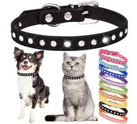 Rhinestone Dog Collar Cute Crystal Diamond Cat Collar Soft Leather Kitten Puppy Collars Adjustable for Small Medium Dogs Black S