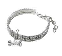 Rhinestone Dog Collar Necklace, Elastic Pet Chain with Bone Charm for Party | Metal Construction, Creative Simple Design, Bright White Color, Comfortable Day Wear for Cats and Dogs