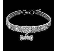 Rhinestone Dog Collar Necklace, Pet Neck Chain Elastic Metal with Charm | White Bone Shape Decoration, Comfortable Day Wearing, Creative Simple Style for Party Outfits and Pets