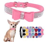 Rhinestone Dog Collars For Small Dogs With Bow tie Girls Cute Crystal Diamond Bling Puppy Collar With Bowtie Sparkling Glitter Cat Collars For Kitten XXS XS Small Medium Breed Pets, Pink S