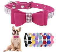 Rhinestone Dog Collars For Small Dogs With Bow tie Girls Cute Crystal Diamond Bling Puppy Collar With Bowtie Sparkling Glitter Cat Collars For Kitten XXS XS Small Medium Breed Pets, Hot Pink S