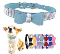 Rhinestone Dog Collars For Small Dogs With Bow tie Girls Cute Crystal Diamond Bling Puppy Collar With Bowtie Sparkling Glitter Cat Collars For Kitten XXS XS Small Medium Breed Pets, Light Blue S