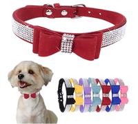 Rhinestone Dog Collars For Small Dogs With Bow tie Girls Cute Crystal Diamond Bling Puppy Collar With Bowtie Sparkling Glitter Cat Collars For Kitten XXS XS Small Medium Breed Pets, Red S
