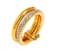 Rhinestone Double Layered Ring for Women Stainless Steel Minimalist Crystal Stacking Finger Rings Statement Band Eternity Wedding Jewelry, 5 UK, Stainless Steel Rhinestone, No Gemstone