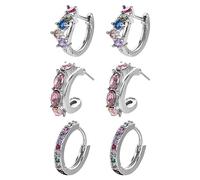 Rhinestone Earrings 3 Pairs Fashion Colorful Rhinestone Earrings Simple Zircon Hoop Earrings Women Elegant Geometric Ear Studs Sweet Ear Jewelry