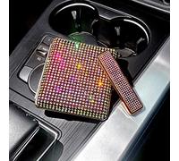 Rhinestone Electric Lighter Set 2pcs - Rechargeable Bling Glitter with Cigarette Case, USB Lighter for Women (Multi, King Size 85mm, 18-20 Capacity)