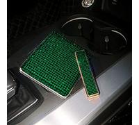 Rhinestone Electric Lighter Set 2pcs - Rechargeable USB Lighter with Cigarette Case - King Size (18-20 Capacity) - Green