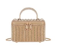 Rhinestone Evening Bag Sparkly Crystal Box Purse Bling Crossbody Clutch, Gold