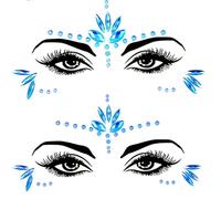 Rhinestone Face Blue, Pack of 2 Self-Adhesive Face Gems, Glitter Stones Make-Up, Rhinestone Face Stickers, Festival Glitter, Carnival, Party, Mermaid Costume, Face Tattoos