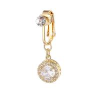 Rhinestone Fake Belly Rings Clip on for Women Hypoallergenic Clear Cubic Zirconia Drop Dangle Navel Bars Round Crystal Huggie Shiny Sparkling Non Pierced Belly Button Accessories Jewelry (Gold)