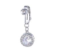 Rhinestone Fake Belly Rings Clip on for Women Hypoallergenic Clear Cubic Zirconia Drop Dangle Navel Bars Round Crystal Huggie Shiny Sparkling Non Pierced Belly Button Accessories Jewelry (Silver)