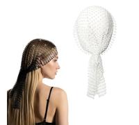 Rhinestone Fishnet Headband, Wrap Elastic Breathable Hair Net with Rhinestone Hollow Out Glitter Sequins, For Women Adults Dance Performance Nightclub (White)