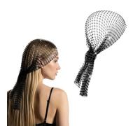 Rhinestone Fishnet Headband, Wrap Elastic Breathable Hair Net with Rhinestone Hollow Out Glitter Sequins, For Women Adults Dance Performance Nightclub (Black)