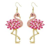 Rhinestone Flamingo Earrings Glitter Crystal Flamingo Friendly Dangle Earrings Pink Tropical Bird Drop Earrings for Women Hawaiian Summer Beach Vacation Earrings Jewelry Gift, L, Metal, No Gemstone