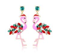 Rhinestone Flamingo Earrings Glitter Crystal Flamingo Friendly Dangle Earrings Pink Tropical Bird Drop Earrings for Women Hawaiian Summer Beach Vacation Earrings Jewelry Gift, L, Metal, No Gemstone