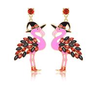 Rhinestone Flamingo Earrings Glitter Crystal Flamingo Friendly Dangle Earrings Pink Tropical Bird Drop Earrings for Women Hawaiian Summer Beach Vacation Earrings Jewelry Gift, L, Metal, No Gemstone