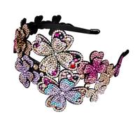 Rhinestone Flapper Headband with Teeth, Elastic PU Leather | Red Flower Shape, Secure Fit for Long Hair and Bangs, Daily Wear or Prom