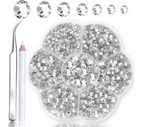 Rhinestone Flat Back Glass Kit, 2400 Round Glass Crystal Rhinestones, 7 Sizes Sparkling Diamond Gems, with a Dotting Pen ＆ Tweezer, for Crafts Embellishment Shoes Clothes Bags Nail Art DIY