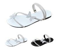 Rhinestone Flat Sandals For Women Womens Flat Sparkle Sandals Slip On Open Back Slippers Elegant Fairy Sandal Beach Party Slider Summer Pool Slide Anti Slip Walk Sandal For Travel