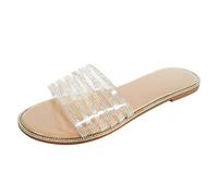 Rhinestone Flip Flops Sliders for Women Glitter Slipper Slides Flat Slip On Sliders Women's Summer Beach Sandal Ladies Diamante Non-Slip Sliders Peep Toe Shoes Casual Sparkly Sliders T-Strap Flip Flop