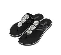 Rhinestone Flip Flops Sliders for Women Glitter Slipper Slides Flat Slip On Sliders Women's Summer Beach Sandal Ladies Diamante Non-Slip Sliders Peep Toe Shoes Casual Sparkly Sliders T-Strap Flip Flop