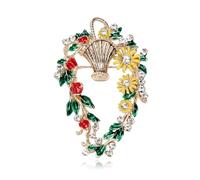 Rhinestone Flower Basket Brooch Pin for Women Girls - Gold Plated Floral Daisy Green Leaf Enameled Brooches Lapel Pins Dainty Dresses Badge Boutonniere Corsage Decoration Jewelry Christmas Wedding