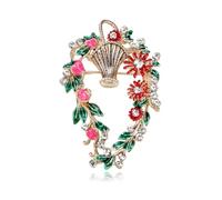 Rhinestone Flower Basket Brooch Pin for Women Girls - Gold Plated Floral Daisy Green Leaf Enameled Brooches Lapel Pins Dainty Dresses Badge Boutonniere Corsage Decoration Jewelry Christmas Wedding