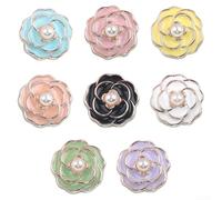 Rhinestone Flower Buttons with For PEARL Accents 10pcs for Wedding Scrapbooking and DIY Decorations Flat Back Design Suitable for Fabric and Paper (Is black)