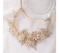 Rhinestone Flower Headband Wedding Hair Accessories Bridal Headdress Handmade Flower Headband Bridal Wedding Headband (Gold)