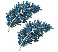 Rhinestone Flower Leaf Brooch Pins, Decoration Corsage Accessories, Fashion Crystal Leaf Brooch for Business Meeting Evening Party(Blue,1pcs)