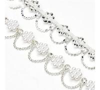 Rhinestone Fringe Trim, Rhinestone Pearl Flower Chain Crystal Trim Fringe Sew On Embellishment White 1 Yard(Style 1)