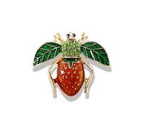 Rhinestone Fruit Bee Brooch Pin for Women Girls Gold Plated Fashion Crystal Red Green Enamel Ladybird Insect Animal Brooches Lapel Pins Cute Dress Accessories Birthday Holiday Jewelry Gift (Strawberry