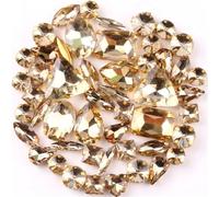 Rhinestone Gold Metal Setting 50Pcs/Bag Shapes Mix Colors Glass Crystal Sew On Rhinestone Wedding Dress Shoes Bags DIY Trim(A14 Light Topaz)
