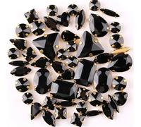 Rhinestone Gold Metal Setting 50Pcs/Bag Shapes Mix Colors Glass Crystal Sew On Rhinestone Wedding Dress Shoes Bags DIY Trim(A2 Black)
