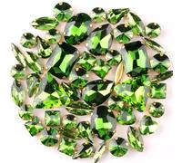 Rhinestone Gold Metal Setting 50Pcs/Bag Shapes Mix Colors Glass Crystal Sew On Rhinestone Wedding Dress Shoes Bags DIY Trim(A10 Olivine)