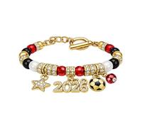 Rhinestone Gold Soccer Bracelet, Five-Pointed Star Fan Keepsake (Red)