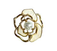 Rhinestone Gold USA Flag Brooch Pin for Women & Men - Patriotic 4th of July Crystal Enamel Medal, Red, Blue, & White Dress Accessories for Veterans & Independence Day, Camellia Flower Pearl, One Size