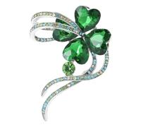 Rhinestone Green Clover Leaf irish Brooch Pin for Women Men Bow Silvery Fashion Shamrock Flowe Leaf Brooches Lapel Pin Lucky Clothing Accessories St Patrick's Day Holiday Jewelry