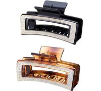 Rhinestone Hair Claw Clips for Women, Vintage Acrylic Large Crystal Jaw Clamps Luxury Elegant Rectangle Plastic Claw Clip with Strong Hold for Thin Thick Hair Fashion Wedding Party Accessories(2 Pack)