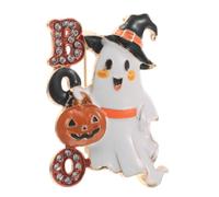 Rhinestone Halloween Boo Ghost Hat Witch Brooch | Zinc Alloy with Enamel Finish, Secure Attachment, Lightweight Style, Trick or Treat and Photo Props
