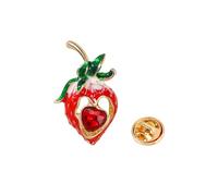 Rhinestone Heart Strawberry Fruit Brooch Pin for Women Fashion Red Crystal Green Enamel Brooches Breastpin Cute Halloween Holiday Dress Accessories Jewelry Gift