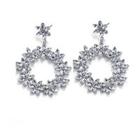 Rhinestone Hoop Earrings for Women Crystal Flower Wedding Earrings for Brides Large Rhinestone Round Earrings Bridemaids Party Prom Earrings Trendy Jewelry for Women, Zinc, Zircon