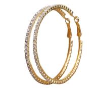 Rhinestone Hoop Earrings Sparkly Bling Crystal Round Circle Hoops for Women Wedding Jewelry, L, Crystal, no gem