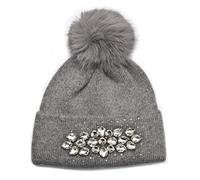 Rhinestone Iconic Big Bling Beanie (Grey)