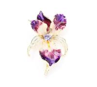 Rhinestone Iris Flower Brooch Vintage Enamel Lapel Pin with Crystal Purple Alloy Jewelry 3.5x5.4cm