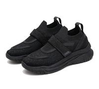 Rhinestone Knit Belt Sneakers for Women, Sparkly Glitter Platform Wedge Trainers Fashion Breathable Walking Tennis Shoes (Black,6)